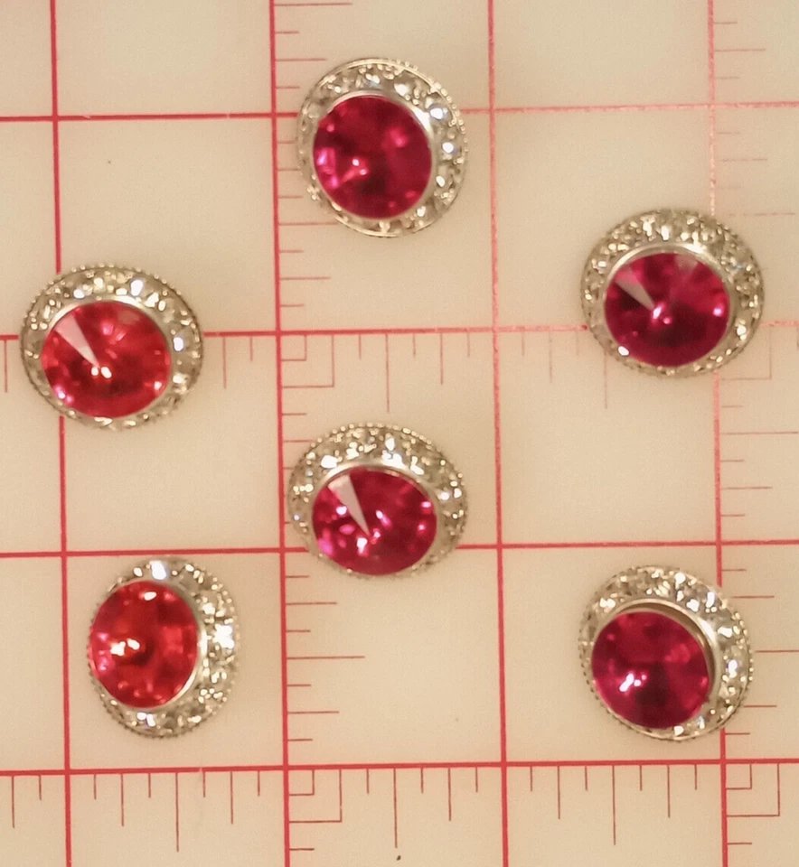5 Silver Metal Rhinestone Shank Buttons Orange Red Acrylic Jewel 7/8" 22mm - Image 4 of 4