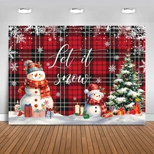 Merry Christmas Backdrop Xmas Christmas Red and Black Buffalo Plaid Party Dec...