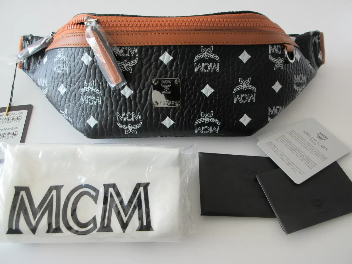 AUTH NWT MCM Visetos Logo Coated Canvas Belt Bag Black