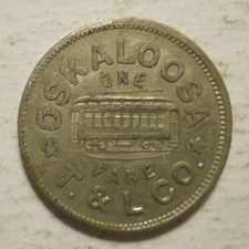 Oskaloosa Traction & Light Company (Iowa) transit token - IA730A
