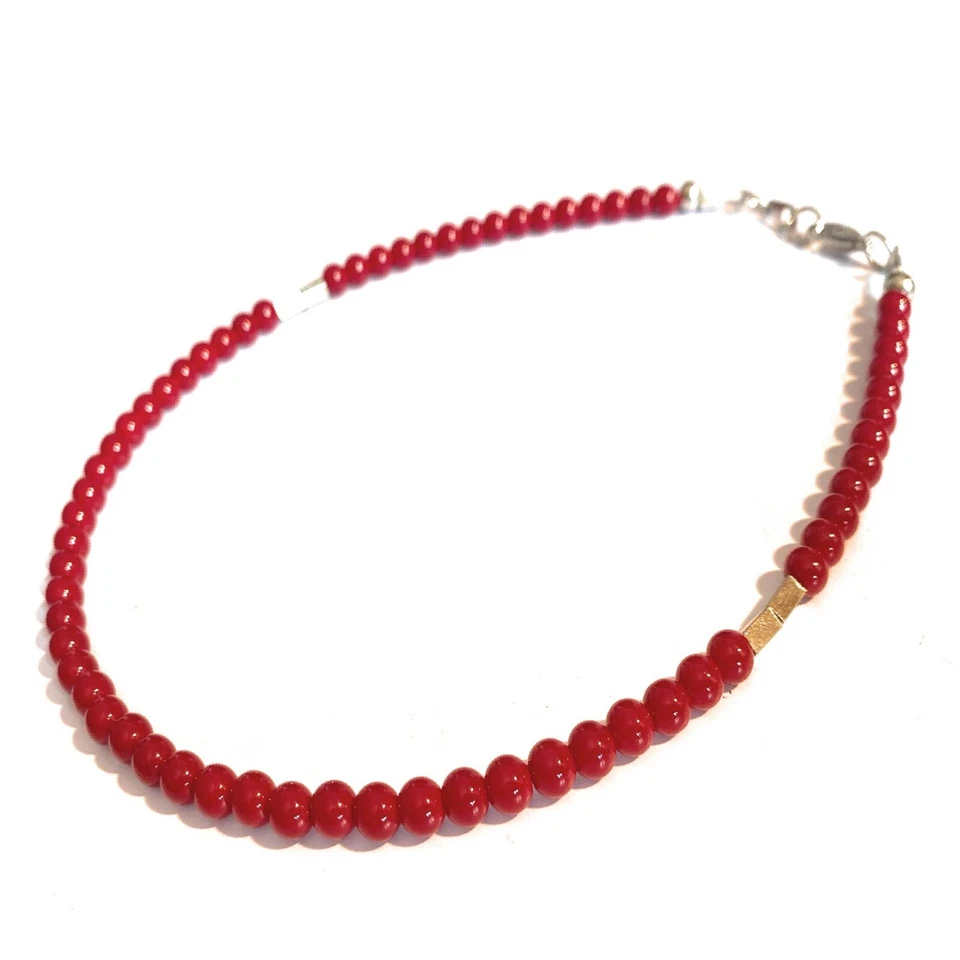 Collana pietre dure naturali di corallo da uomo donna 45 cm in acciaio inox con - Immagine 4 di 4