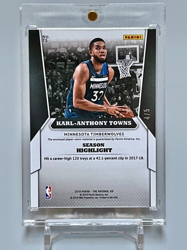 Karl Anthony Towns 2018 Panini The National VIP 4/5 Logoman Patch Timberwolves - Picture 7 of 8