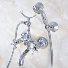 Chrome Brass Clawfoot Bath Tub Faucet with Hand Shower Mixer Tap Wall Mount