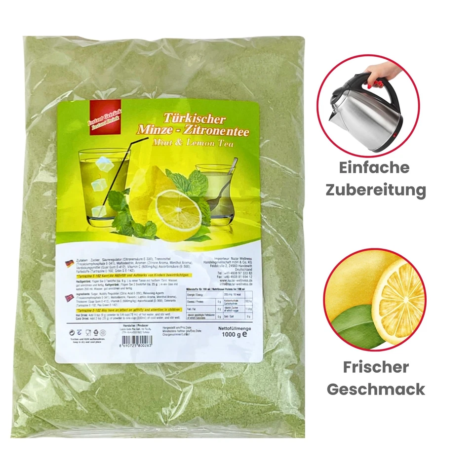 Türkischer Tee Pulver Minze Zitrone 1 kg Instanttee "Lezzo" frischer Geschmack - Bild 3 von 4