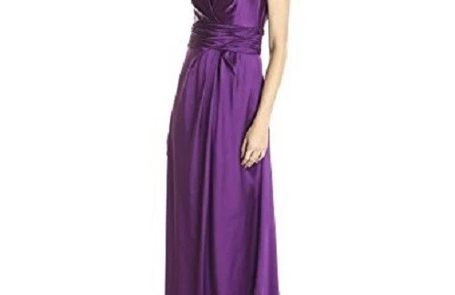 全新无标签 Vera Wang 百褶缎面长裙/礼服紫色 8 码 — 第 3/4 张图片