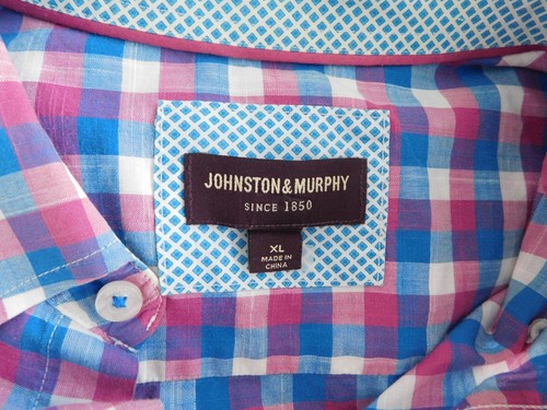 Camisa Johnston & Murphy para hombre XL púrpura a cuadros con botones manga larga - Imagen 10 de 11