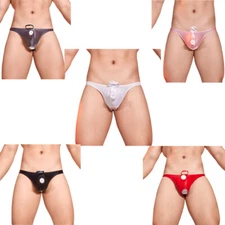 Mens Silk Briefs Glossy Open Pouch Crortch Jockstrap Supporter Ring Sissy Pants
