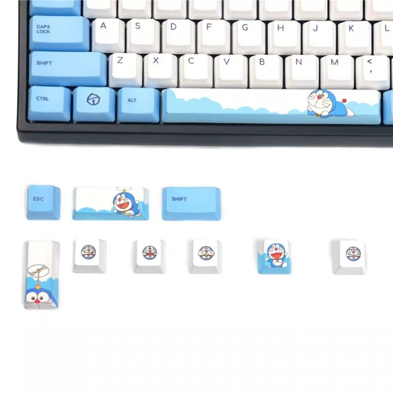 Anime Doraemon Keycap Blue White PBT 108 Keys Full Set For Mechanical Keyboard