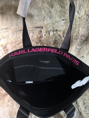 NWT KARL LAGERFELD PARIS KRISTEN BLACK CANVAS LARGE SHOPPING TOTE BAG - Picture 7 of 7