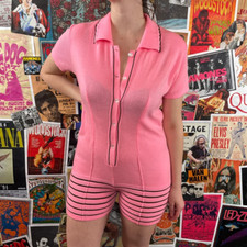 Vintage 60s-70s Pink Knit Short Sleeve Channel Romper Womens Size 4/6 Playsuit