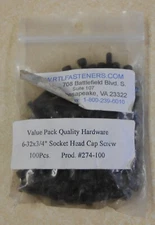 100 Pack 6-32x3/4" Socket Cap Head Screws 274-100