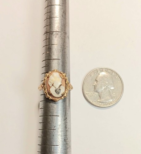 Victorian Cameo Brown Diamond And 14k Gold Ring Size 6 - Picture 7 of 8