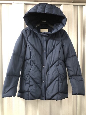 Jaeger Feather Down Hooded Padded Puffer Jacket UK 10 Navy