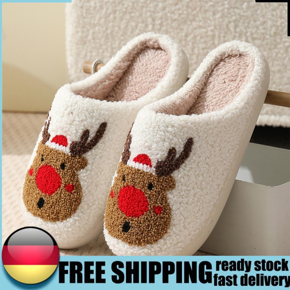 APL Pantofole peluche alce natalizio renna pelosa antiscivolo per autunno inverno