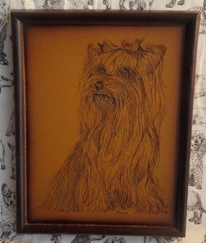 Yorkshire Yorkie Terrier Dog  Engraved/Etched Print Hammond artist wood frame