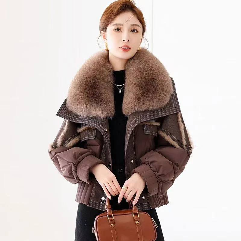 OFF WHITE Cappotto donna vera pelliccia di volpe invernale nuovo pelliccia di coniglio pelle piumino giacca calda