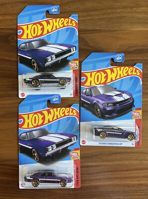 3 HOT WHEELS '20 DODGE CHARGER HELLCAT METALFLAKE PURPLE 231/250 &  69 Charger