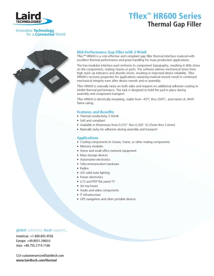 Genuine Laird T-Flex HR600 Thermal Pad 80mm x 40mm 2mm Thick 3W/mK SSD RAM VRM - Image 3 of 4