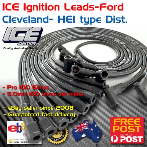 ICE PRO 100 9mm Spark Plug Leads For Ford V8 351 Cleveland – Black HEI Style