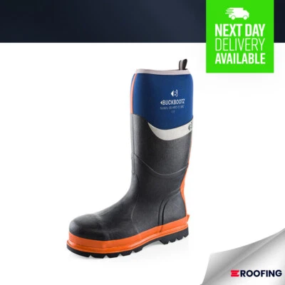 Buckbootz Buckler Neoprene Full Safety Wellington Boot Work Wear - Blue/orange