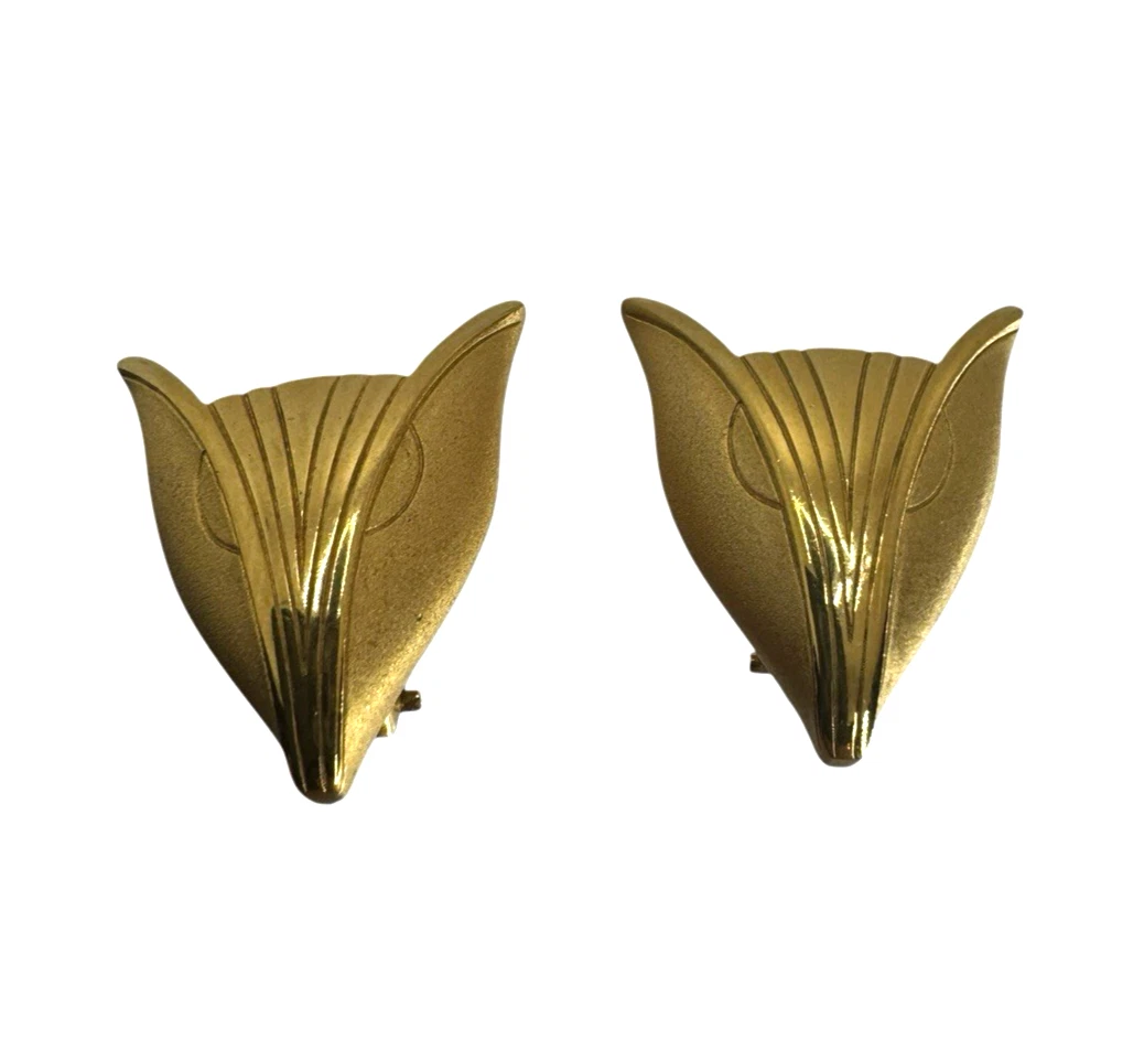 Vintage Givenchy Paris New York 1980 G Tone Fox Head Earrings Clip On