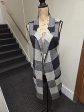 Love Tree Black/Gray Acrylic Blend Knit Open Front Full Length Sweater Sz L 