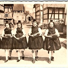 1940 Schwalm, Germany WWII RPPC Cute School Girls Traditional Costume Dress A349