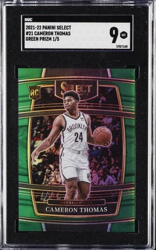 2021 PANINI SELECT GREEN PRIZM #21 CAMERON THOMAS #/5 SGC 9
