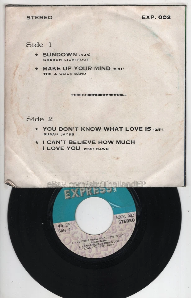 GORDON LIGHTFOOT /THE J. GEILS BAND /SUSAN JACKS /DAWN THAI EP 7" THAILAND 45RPM Foto 3 de 3