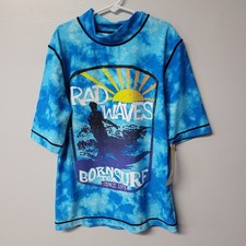 Cherokee Boys Rash Guard Swim Shirt Blue Tie Dye Rad Waves UPF 50 Size L 12-14