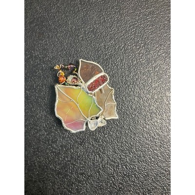 Vintage Stained Glass Fall Leaves Acorn Brooch Pin Autumn Harvest Jewelry