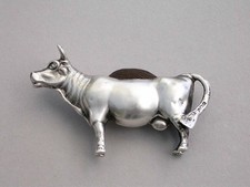 Edwardian Novelty Silver Cow Pin Cushion. By Levi & Salaman, Birmingham 1906