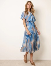 Blue Vanilla Womens Short Sleeve Pleated Midi Dress