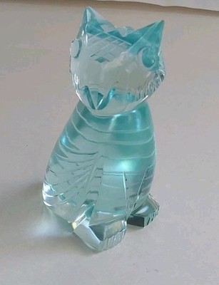 Vintage Aqua Cut Clear Crystal 3.5 X 2'' Owl No Chips Or Cracks 