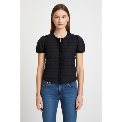 Blumarine Ruffle Quilted Short Sleeve Jacket in Black Size IT 36; US XS