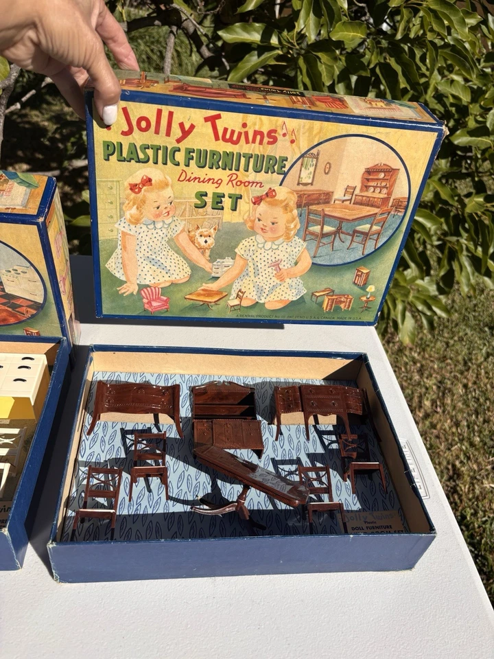 Винтаж 1946 RENWAL Веселые Близнецы 5 Игровых Наборов Мебель Оригинальная Коробка В комплекте!! - Изображение 2 из 4