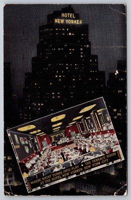Vintage Hotel New Yorker NYC Postcard: Terrace Room & Private Tunnel