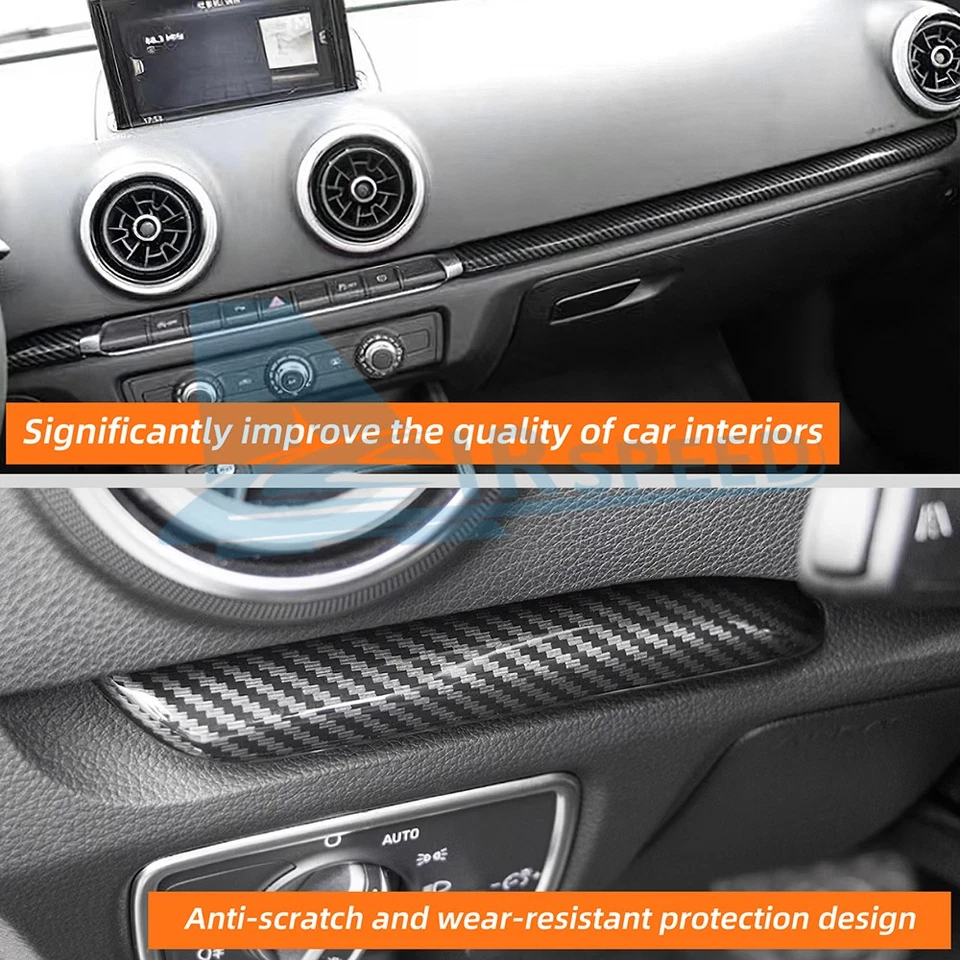 Tablero de instrumentos decorativo cubierta impresión apta para Audi A3 S3 2015-2020 ABS fibra de carbono Foto 4 de 4