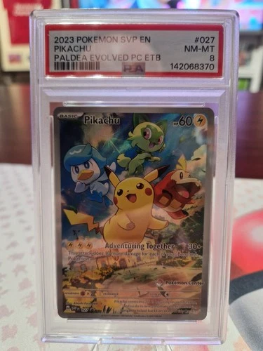 Pokemon Pikachu SVP027 - Paldea Evolved Pokemon Center Exclusive Stamped - PSA 8