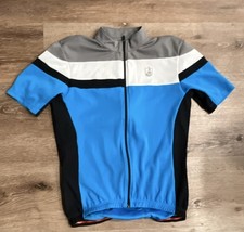 Campagnolo Cycling Jersey Blue Gray White Black Short Sleeve Zip Pockets