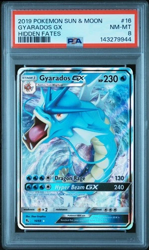 2019 POKEMON SUN & MOON HIDDEN FATES #16 GYARADOS GX PSA 8