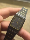 Seiki Rare Vintage Two Tone Mens Black Gold Wristwatch 2A32-5059 Runs Great