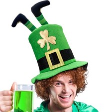 St. Patricks Day Top Hat, Green Velvet Leprechaun Costume Accessory with Sham...