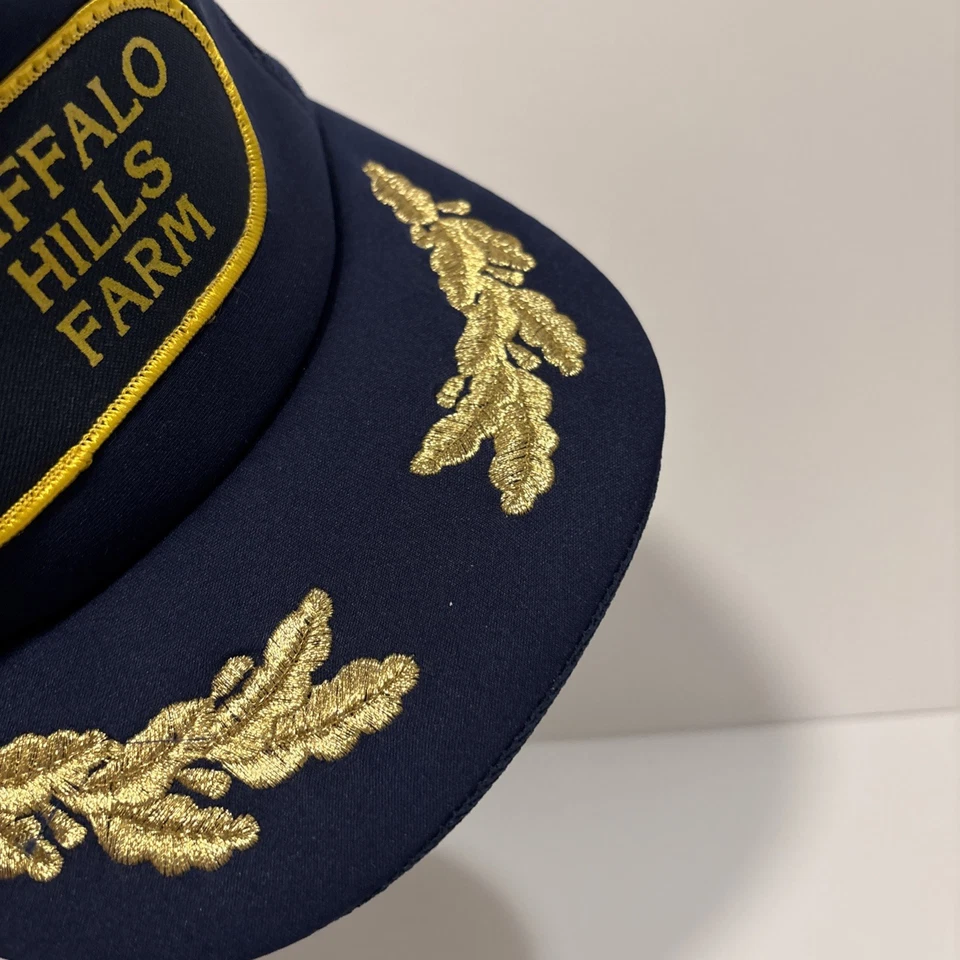 Vintage 80’s Buffalo Hills Farm Navy Blue SnapBack Trucker Hat - Image 3 of 4