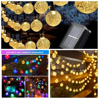 12M 100 LED Solar Lichterkette Kugel Beleuchtung Innen Außen Garten Party Licht - Bild 1 von 4