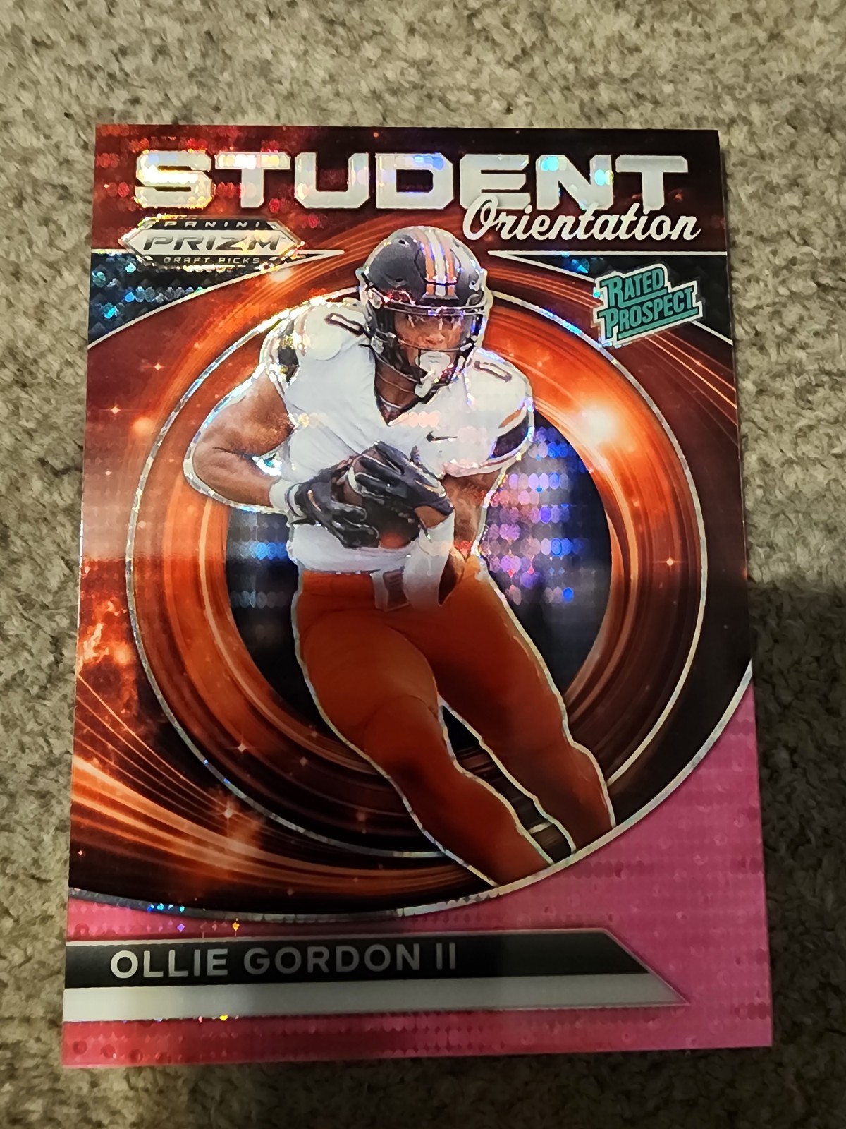 2024 Panini Prizm Draft Picks Ollie Gordon II-NEON PINK PULSAR RATED PROSPECT/15