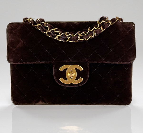 Rare Vintage F/W 1995 Chanel Velvet Chocolate Maxi Jumbo Flap Bag