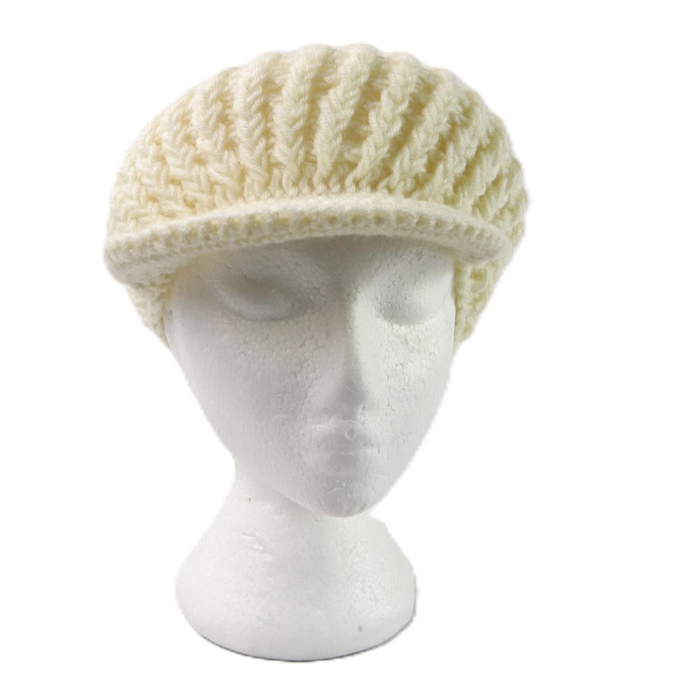 De Colección Años 70 BETMAR Nueva York Japón Marfil Grueso Suéter Tejido Newsboy Pompón Sombrero Gorra Foto 3 de 4