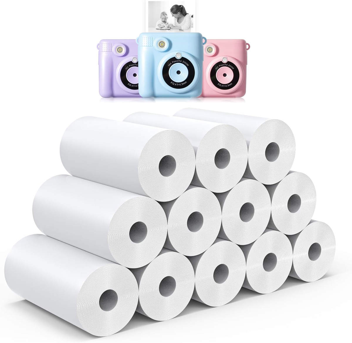 Furuising 15 Rollen Thermisch Papier voor Kinderen, 12 Witte en 3 Furuising 15 Rollen Thermisch Papier voor Kinderen, 12 Witte en 3