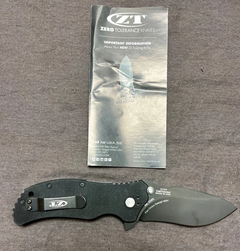 Zero Tolerance Model 0350 Assisted Flipper Knife 3.25" S30V Black Plain Blade,